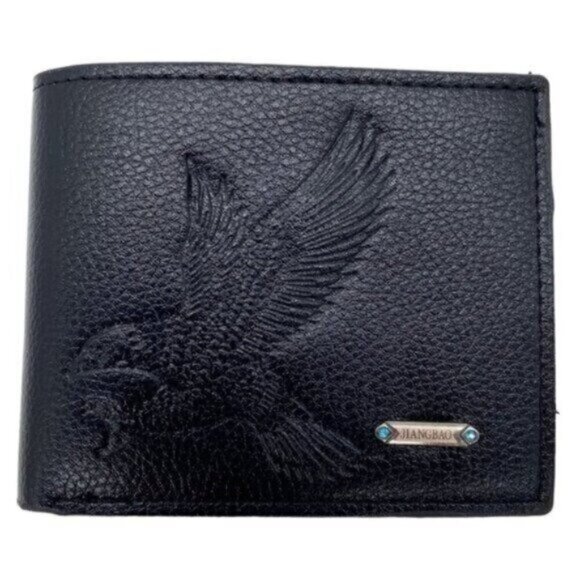 Eagle Embossed Black Faux Leather Mens Bifold Wallet - Picture 1 of 10